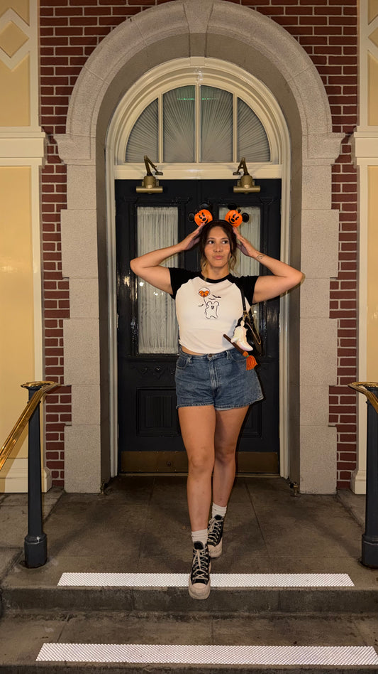 Ghost with Balloons Women's Baby Tee *Embroidered*